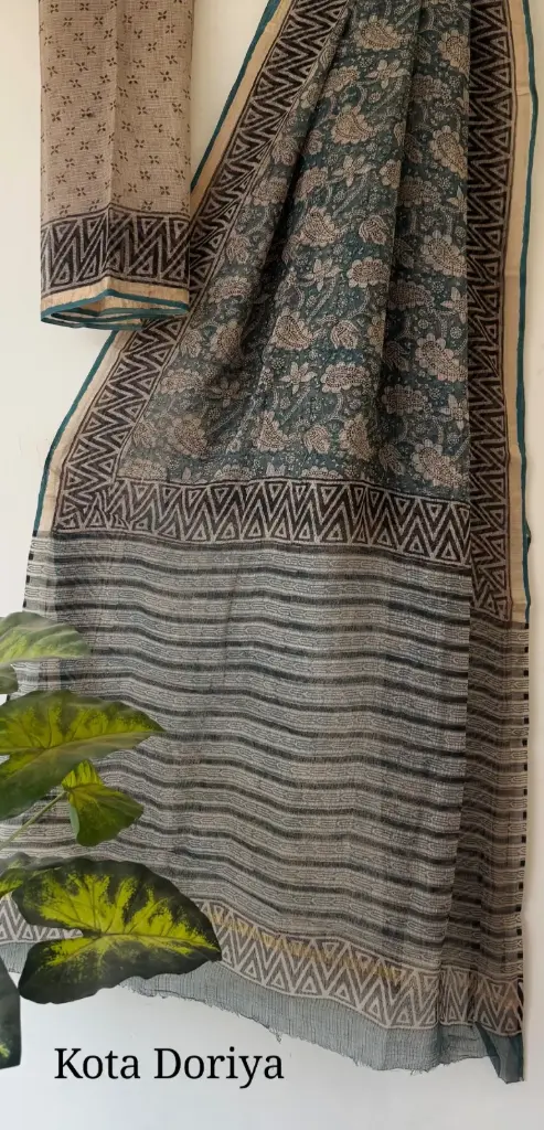 👉 Pure Kota Doria Saree  Hand Block print Dabu print Bagru print  Size     : 5.5 mtr  Blouse : 0.90 mtr
