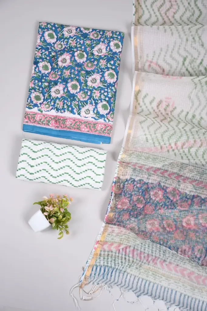 👉  Pure Cotton Suit with Kota Doria Dupatta Hand Block Printed Top        : 2.5 mtr ( Cotton ) Bottom  : 2.5 mtr ( Cotton ) Dupatta : 2.5 mtr ( Kota Doria )