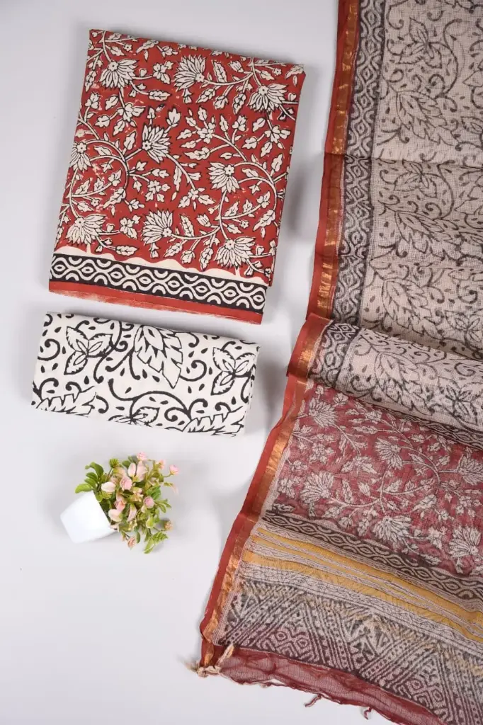 👉  Pure Cotton Suit with Kota Doria Dupatta Hand Block Printed Top        : 2.5 mtr ( Cotton ) Bottom  : 2.5 mtr ( Cotton ) Dupatta : 2.5 mtr ( Kota Doria )