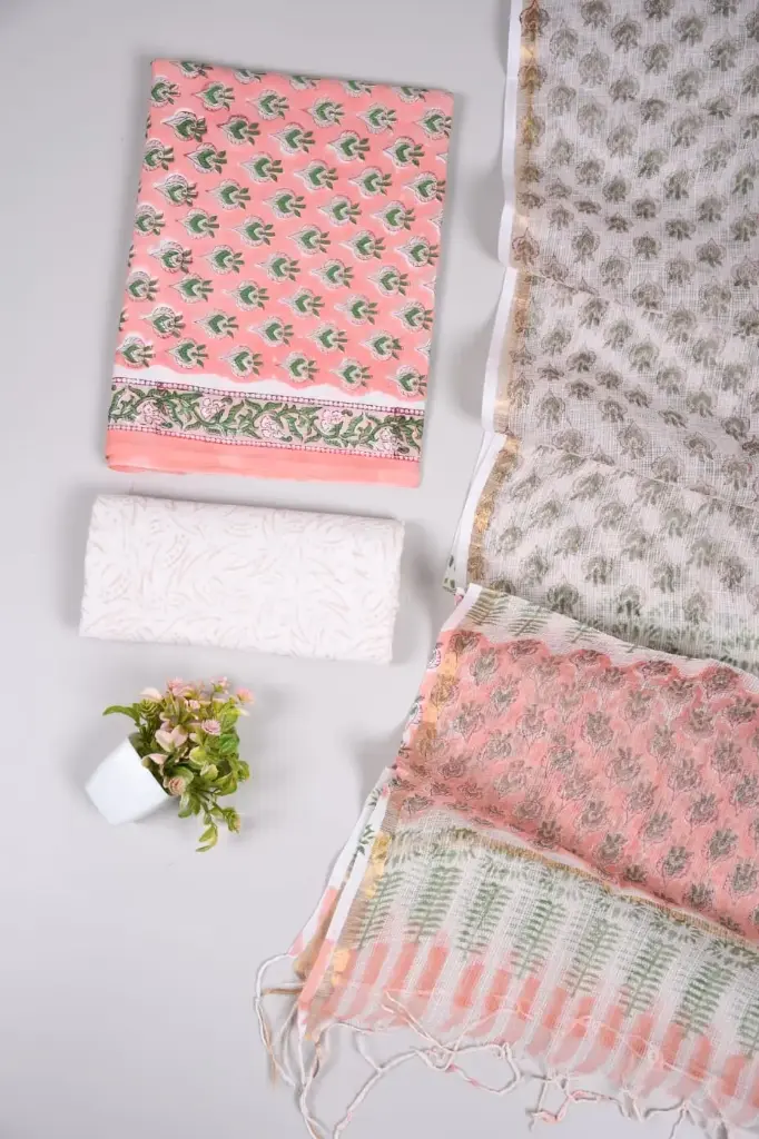 👉  Pure Cotton Suit with Kota Doria Dupatta Hand Block Printed Top        : 2.5 mtr ( Cotton ) Bottom  : 2.5 mtr ( Cotton ) Dupatta : 2.5 mtr ( Kota Doria )
