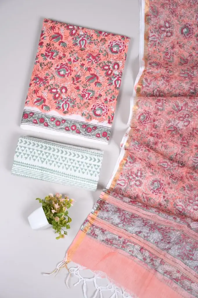 👉  Pure Cotton Suit with Kota Doria Dupatta Hand Block Printed Top        : 2.5 mtr ( Cotton ) Bottom  : 2.5 mtr ( Cotton ) Dupatta : 2.5 mtr ( Kota Doria )