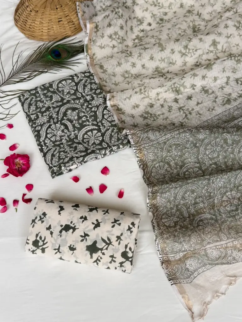 👉  Pure Cotton Suit with Kota Doria Dupatta Hand Block Printed Top        : 2.5 mtr ( Cotton ) Bottom  : 2.5 mtr ( Cotton ) Dupatta : 2.5 mtr ( Kota Doria )