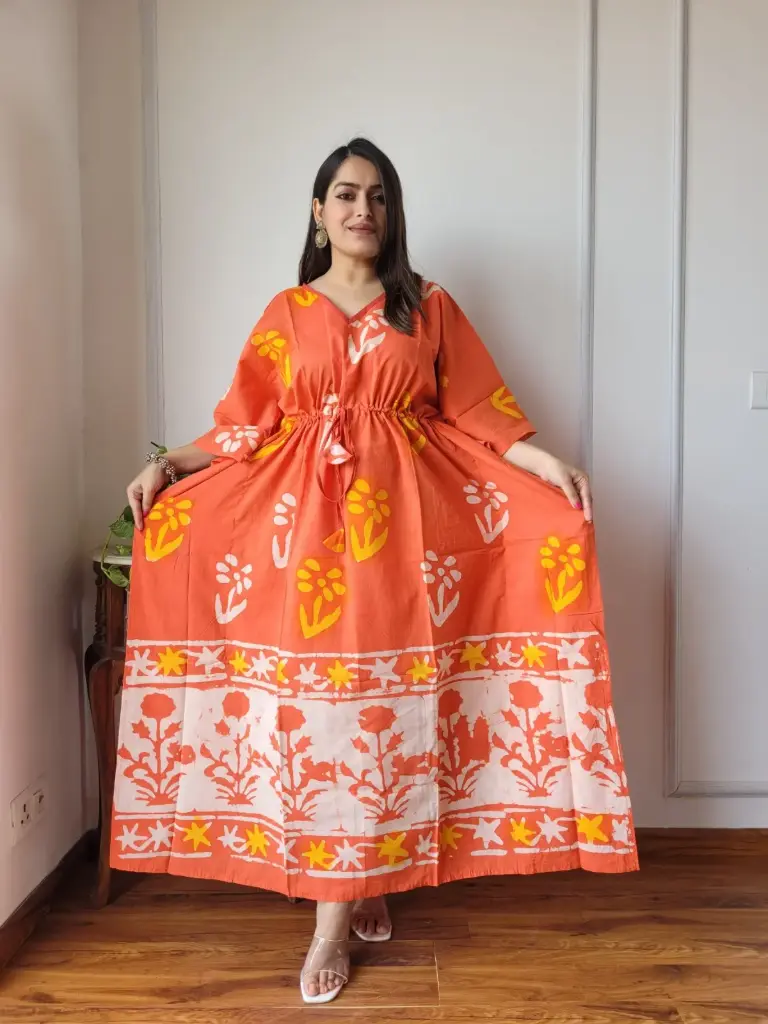👉 Pure Cotton Kaftan Hand Block Printed 100% Pure cotton Free Size up 36 to 52  Length : 52 inch  👉 Shipping Free Within India