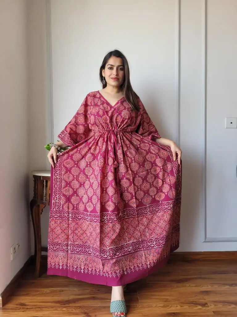 👉 Pure Cotton Kaftan Hand Block Printed 100% Pure cotton Free Size up 36 to 52  Length : 52 inch  👉 Shipping Free Within India