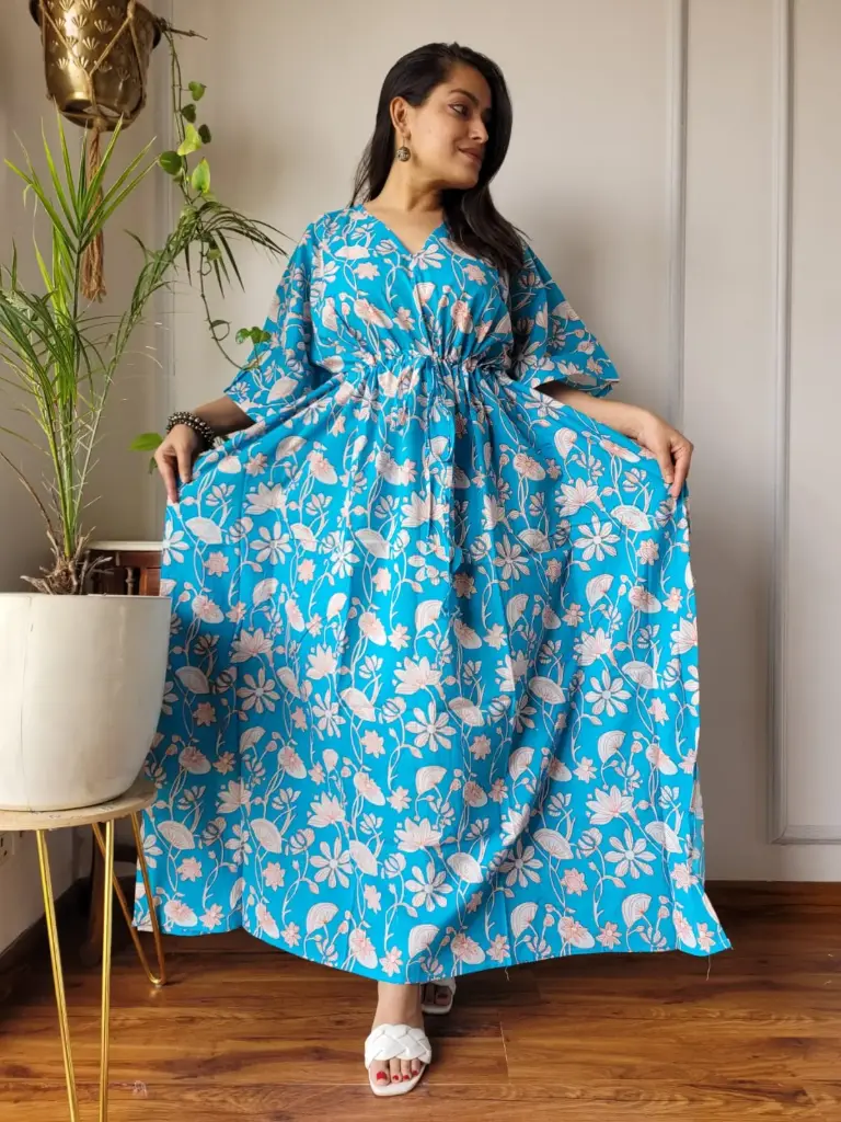 👉 Pure Cotton Kaftan Hand Block Printed 100% Pure cotton Free Size up 36 to 52  Length : 52 inch  👉 Shipping Free Within India