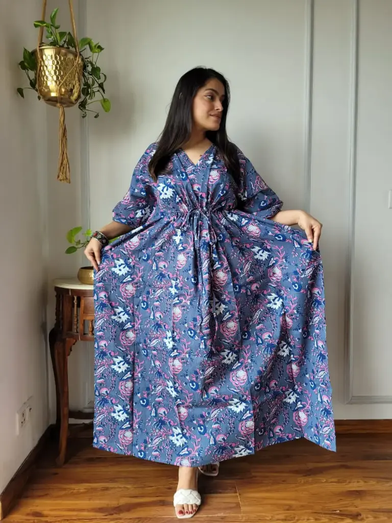 👉 Pure Cotton Kaftan Hand Block Printed 100% Pure cotton Free Size up 36 to 52  Length : 52 inch  👉 Shipping Free Within India