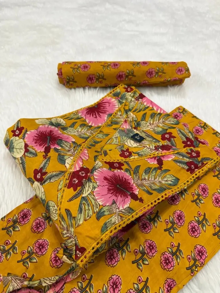 Summer Collection three piece suit in our traditional printed cotton kurti pant and printed dupatta🥰_  Premium QUALITY 👗 FABRICS Neck pattern Angrakha style 👗 Type -  kurti straight Side cut (43) Pant With Pocket(38)  Dupatta (2.3m)    📏  Size (M 38)(L 40) (XL 42)(XXL 44)