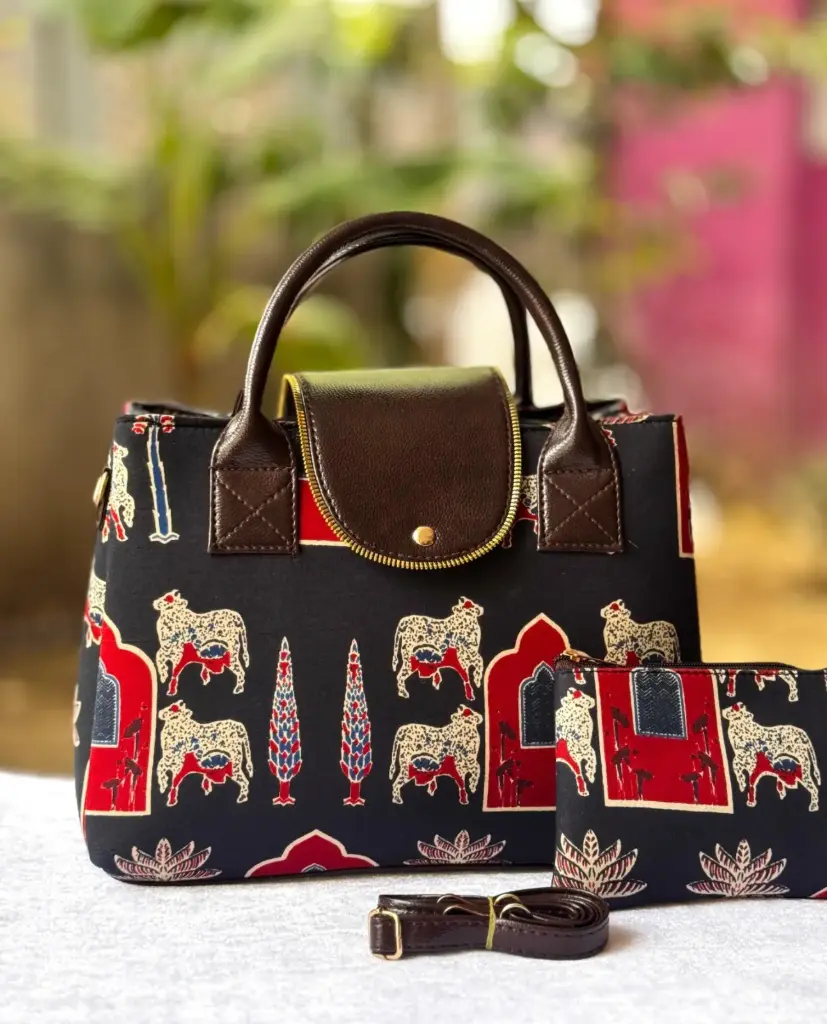 👉 Triple Partition sling cum hand bag Fabric : ikkat Triple partition Detachable  adjustable sling belt Size : 12”x11 👉  Shipping  Free in India