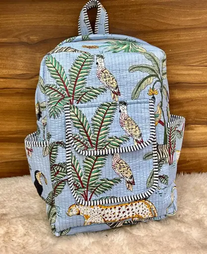 👉 Beautiful quilted hand block printed backpack Single partition zip closure One front side pocket One inside pocket 2 bottle holder Size : 20"X16 ~👉 Shipping free  IN I~ndia