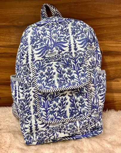 👉 Beautiful quilted hand block printed backpack Single partition zip closure One front side pocket One inside pocket 2 bottle holder Size : 20"X16 ~👉 Shipping free  IN I~ndia