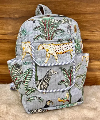 👉 Beautiful quilted hand block printed backpack Single partition zip closure One front side pocket One inside pocket 2 bottle holder Size : 20"X16 ~👉 Shipping free  IN I~ndia