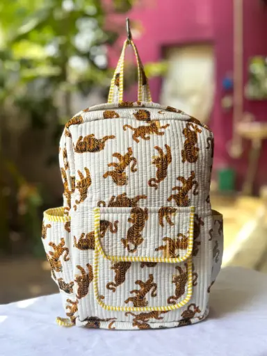 👉 Beautiful quilted hand block printed backpack Single partition zip closure One front side pocket One inside pocket 2 bottle holder Size : 20"X16 ~👉 Shipping free  IN I~ndia