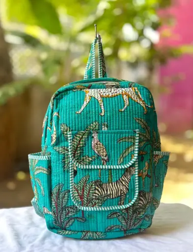 👉 Beautiful quilted hand block printed backpack Single partition zip closure One front side pocket One inside pocket 2 bottle holder Size : 20"X16 ~👉 Shipping free  IN I~ndia