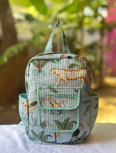 👉 Beautiful quilted hand block printed backpack Single partition zip closure One front side pocket One inside pocket 2 bottle holder Size : 20"X16 ~👉 Shipping free  IN I~ndia