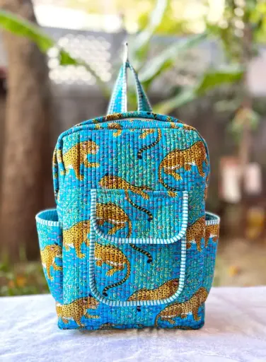 👉 Beautiful quilted hand block printed backpack Single partition zip closure One front side pocket One inside pocket 2 bottle holder Size : 20"X16 ~👉 Shipping free  IN I~ndia