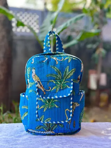 👉 Beautiful quilted hand block printed backpack Single partition zip closure One front side pocket One inside pocket 2 bottle holder Size : 20"X16 ~👉 Shipping free  IN I~ndia