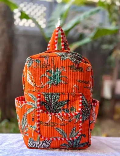 👉 Beautiful quilted hand block printed backpack Single partition zip closure One front side pocket One inside pocket 2 bottle holder Size : 20"X16 ~👉 Shipping free  IN I~ndia