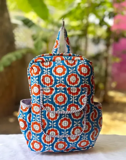 👉 Beautiful quilted hand block printed backpack Single partition zip closure One front side pocket One inside pocket 2 bottle holder Size : 20"X16 ~👉 Shipping free  IN I~ndia