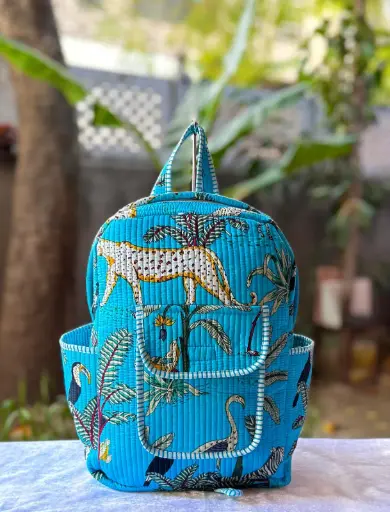 👉 Beautiful quilted hand block printed backpack Single partition zip closure One front side pocket One inside pocket 2 bottle holder Size : 20"X16 ~👉 Shipping free  IN I~ndia
