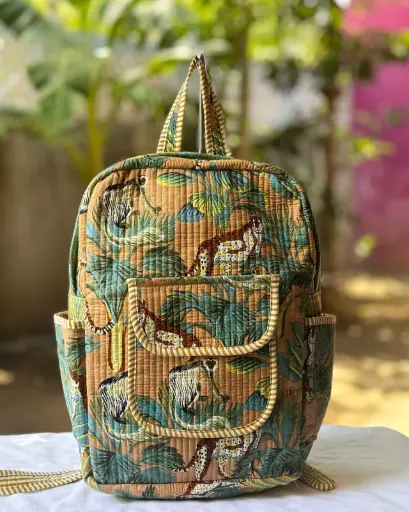 👉 Beautiful quilted hand block printed backpack Single partition zip closure One front side pocket One inside pocket 2 bottle holder Size : 20"X16 ~👉 Shipping free  IN I~ndia