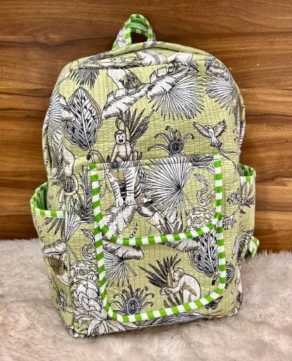 👉 Beautiful quilted hand block printed backpack Single partition zip closure One front side pocket One inside pocket 2 bottle holder Size : 20"X16 ~👉 Shipping free  IN I~ndia