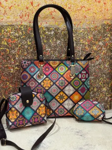 👉 3 combo Bag Set Tote Sling Bag and Pouch Double partition inside pocket Tote bag Size : 12"X12 Sling bag Single partition : Size 8"X8 And a coin pouch Weight : 550 gram approx 👉 Shipping free iN iNDIA
