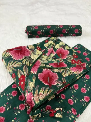 Summer Collection three piece suit in our traditional printed cotton kurti pant and printed dupatta🥰_  Premium QUALITY 👗 FABRICS Neck pattern Angrakha style 👗 Type -  kurti straight Side cut (43) Pant With Pocket(38)  Dupatta (2.3m)    📏  Size (M 38)(L 40) (XL 42)(XXL 44)