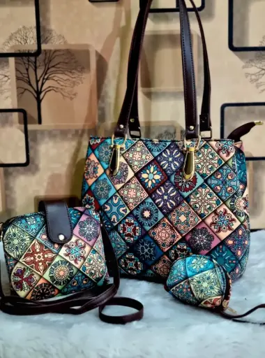👉 3 combo Bag Set Tote Sling Bag and Pouch Double partition inside pocket Tote bag Size : 12"X12 Sling bag Single partition : Size 8"X8 And a coin pouch Weight : 550 gram approx 👉 Shipping free iN iNDIA