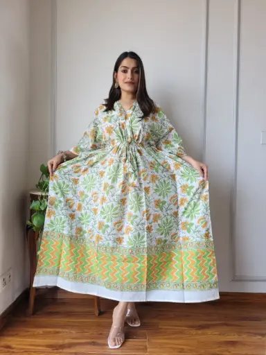 👉 Pure Cotton Kaftan  Hand Block Printed 100% Pure cotton  Free Size up 36 to 52   Length : 52 inch   👉 Shipping Free Within India