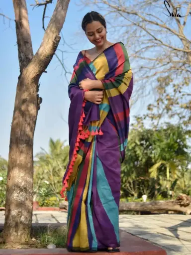 👉 Pure Khadi Cotton Bar Saree  Fabric : khadi Cotton Saree   : 5.5 Meters Blouse  : 0.90 Meter ( Running )