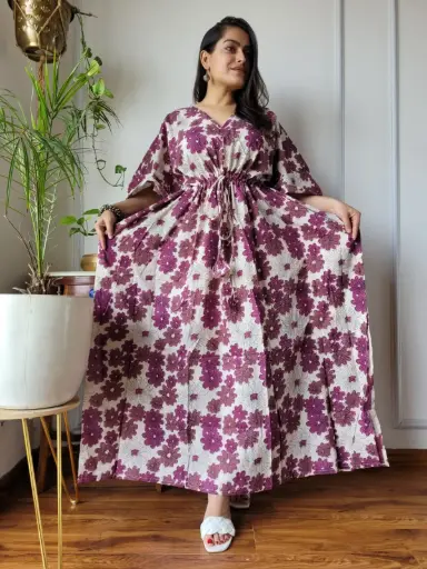 👉 Pure Cotton Kaftan  Hand Block Printed 100% Pure cotton  Free Size up 36 to 52   Length : 52 inch   👉 Shipping Free Within India