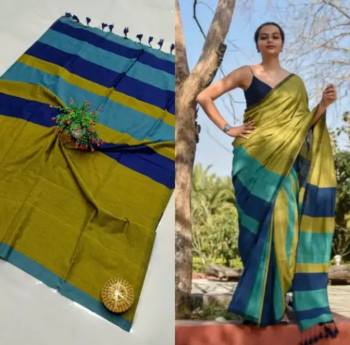 👉 Pure Khadi Cotton Bar Saree  Fabric : khadi Cotton Saree   : 5.5 Meters Blouse  : 0.90 Meter ( Running )