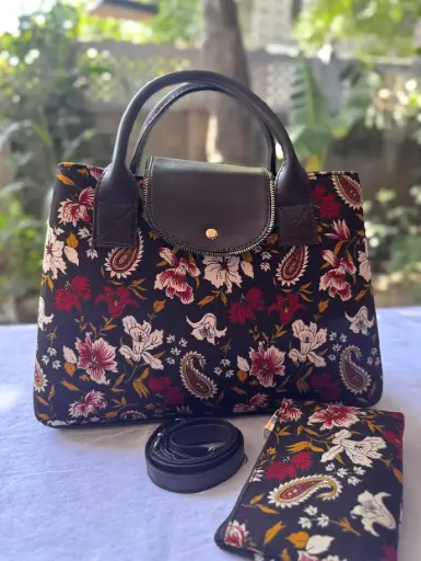 👉 Triple Partition sling cum hand bag Fabric : ikkat Triple partition Detachable  adjustable sling belt Size : 12”x11 👉  Shipping  Free in India
