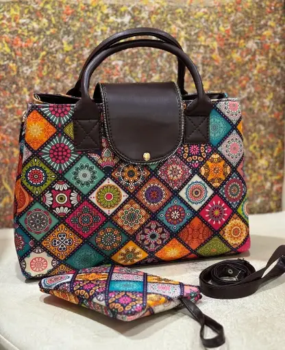 👉 Triple Partition sling cum hand bag Fabric : ikkat Triple partition Detachable  adjustable sling belt Size : 12”x11 👉  Shipping  Free in India