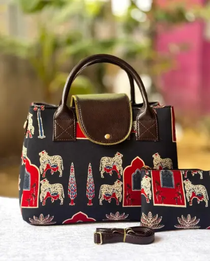 👉 Triple Partition sling cum hand bag Fabric : ikkat Triple partition Detachable  adjustable sling belt Size : 12”x11 👉  Shipping  Free in India