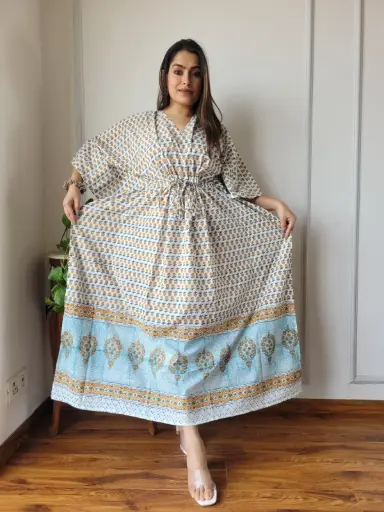👉 *Pure Cotton Kaftan* Hand Block Printed 100% Pure cotton Free Size up 36 to 52  Length : 52 inch  👉 *Shipping Free Within India*