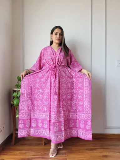 👉 Pure Cotton Kaftan Hand Block Printed 100% Pure cotton Free Size up 36 to 52  Length : 52 inch  👉 Shipping Free Within India