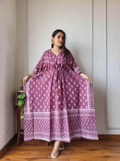 👉 Pure Cotton Kaftan Hand Block Printed 100% Pure cotton Free Size up 36 to 52  Length : 52 inch  👉 Shipping Free Within India