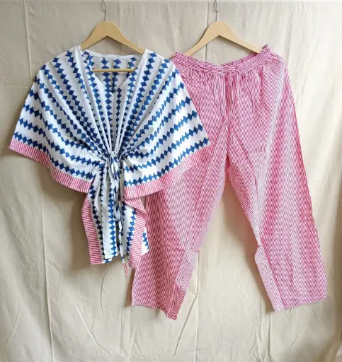 👉 Pure Cotton Kaftan With Pant Set Fabric : Pure Cotton  Size : 36 38 40 42 44 46 One Side Pocket In Payzama
