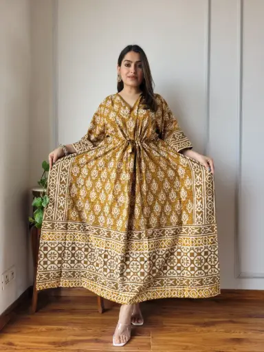 👉 Pure Cotton Kaftan Hand Block Printed 100% Pure cotton Free Size up 36 to 52  Length : 52 inch  👉 Shipping Free Within India