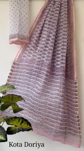 👉 Pure Kota Doria Saree  Hand Block print Dabu print Bagru print  Size     : 5.5 mtr  Blouse : 0.90 mtr
