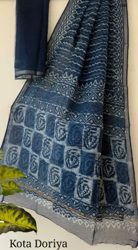 👉 Pure Kota Doria Saree  Hand Block print Dabu print Bagru print  Size     : 5.5 mtr  Blouse : 0.90 mtr