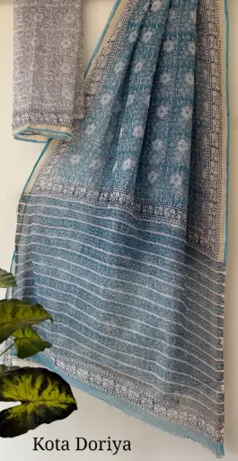 👉 Pure Kota Doria Saree  Hand Block print Dabu print Bagru print  Size     : 5.5 mtr  Blouse : 0.90 mtr