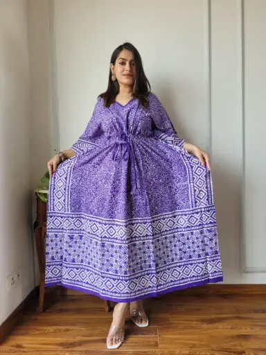 👉 Pure Cotton Kaftan Hand Block Printed 100% Pure cotton Free Size up 36 to 52  Length : 52 inch  👉 Shipping Free Within India