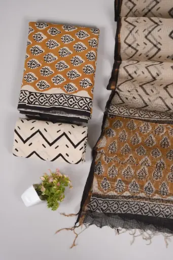 👉  Pure Cotton Suit with Kota Doria Dupatta Hand Block Printed Top        : 2.5 mtr ( Cotton ) Bottom  : 2.5 mtr ( Cotton ) Dupatta : 2.5 mtr ( Kota Doria )