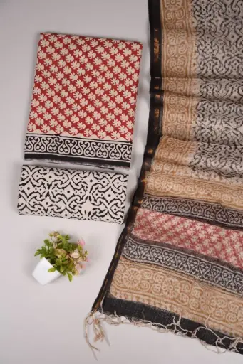 👉  Pure Cotton Suit with Kota Doria Dupatta Hand Block Printed Top        : 2.5 mtr ( Cotton ) Bottom  : 2.5 mtr ( Cotton ) Dupatta : 2.5 mtr ( Kota Doria )