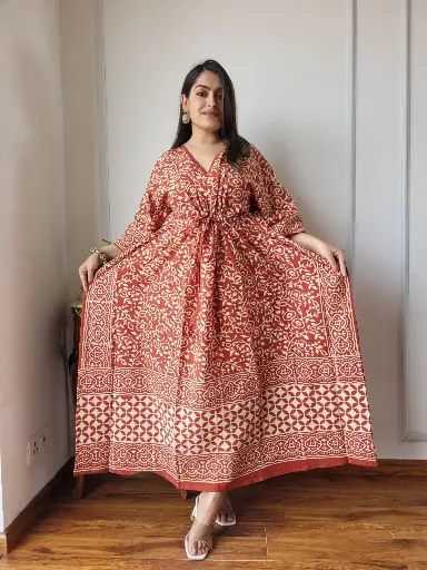 👉 Pure Cotton Kaftan Hand Block Printed 100% Pure cotton Free Size up 36 to 52  Length : 52 inch  👉 Shipping Free Within India