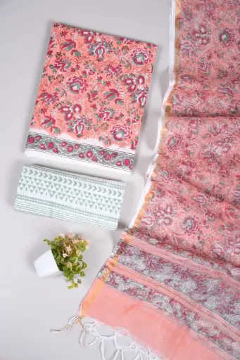 👉  Pure Cotton Suit with Kota Doria Dupatta Hand Block Printed Top        : 2.5 mtr ( Cotton ) Bottom  : 2.5 mtr ( Cotton ) Dupatta : 2.5 mtr ( Kota Doria )