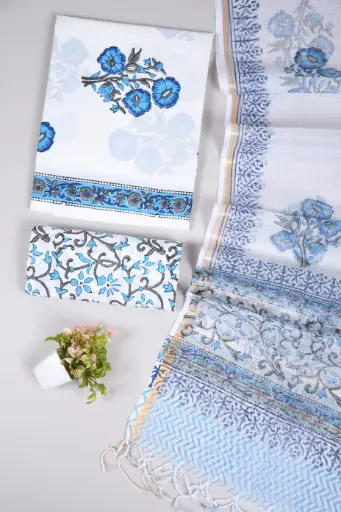 👉  Pure Cotton Suit with Kota Doria Dupatta Hand Block Printed Top        : 2.5 mtr ( Cotton ) Bottom  : 2.5 mtr ( Cotton ) Dupatta : 2.5 mtr ( Kota Doria )