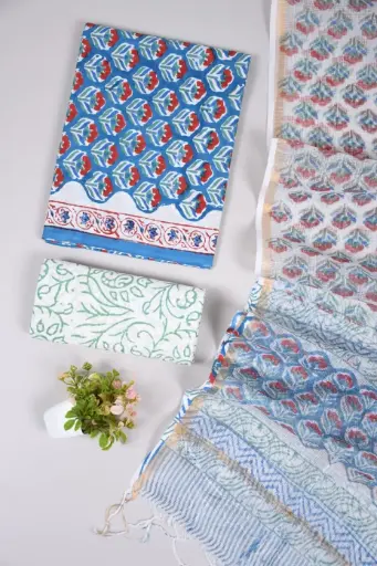 👉  Pure Cotton Suit with Kota Doria Dupatta Hand Block Printed Top        : 2.5 mtr ( Cotton ) Bottom  : 2.5 mtr ( Cotton ) Dupatta : 2.5 mtr ( Kota Doria )